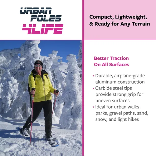 Vista 4 de Urban Poling 4LIFE - Bastones urbanos – 1 par – Edición fitness – CoreGrip ergonómico patentado para estabilidad – Ajustable, plegable, ligero