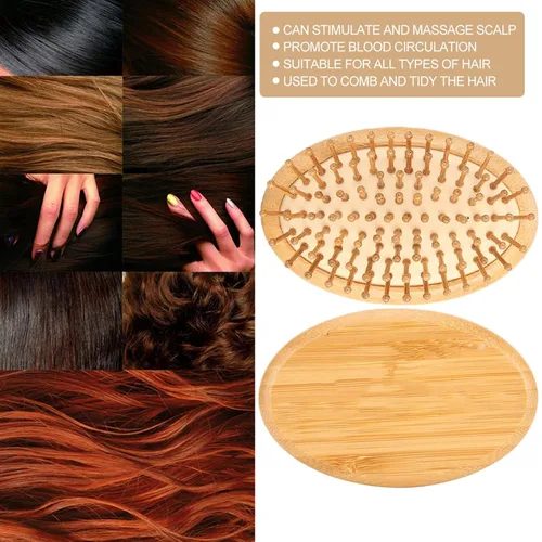 Vista 4 de Peine de masaje de madera, cepillo de pelo ovalado de madera sin mango, mini cepillo de madera para el cabello, masajeador de cuero cabelludo