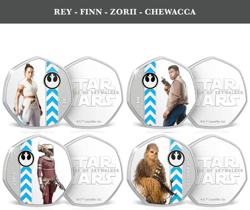 Vista 7 de Star Wars The Rise of Skywalker Collection - Lado de luz - 8 monedas/medallas conmemorativas de los personajes más memorables, chapado y acabado a