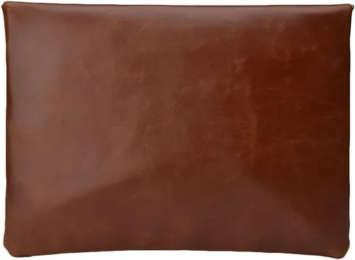 Vista 3 de Maletín de cuero para hombre, bolso de mano con solapa tipo sobre, Marrón