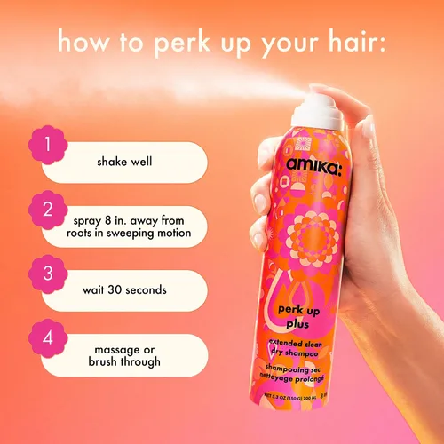Vista 6 de amika perk up plus extended clean dry shampoo lightweight + buildable, extend time even further between wash days, invisible finish + no white