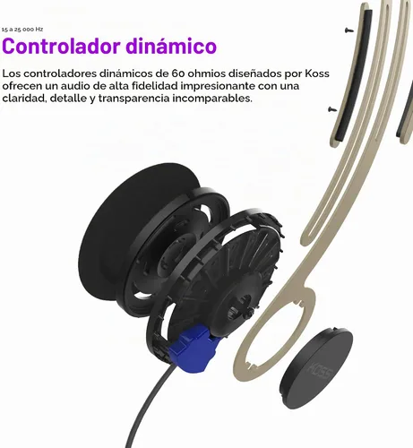 Vista 3 de Koss KPH40 - Auriculares utilitarios sobre la oreja, sistema de cable desmontable intercambiable, diseño ultraligero (Beige Rhythm)