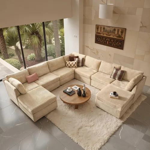 Vista 18 de Sofá seccional modular, conjunto de sofá en forma de L de 98" para sala de estar, 4 asientos cómodos tipo nube con sillas giratorias, combinación