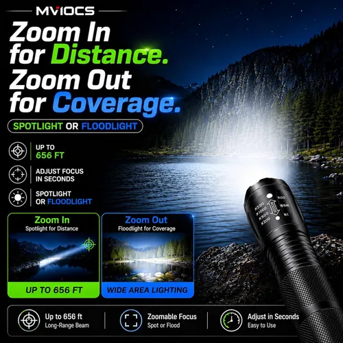 Vista 5 de Linterna recargable roja 4 en 1, linterna LED multicolor (blanco/rojo/azul/verde) con 4 modos, linterna con zoom de alto lúmenes para camping