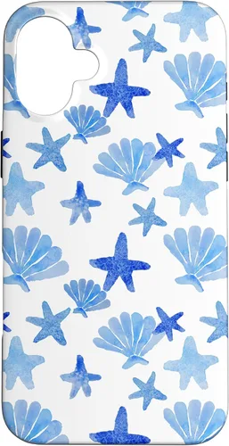 Vista 23 de Funda para iPhone 16 Coastal Nieta Azul Preppy Shells Estrellas de mar Océano Lindo Caso