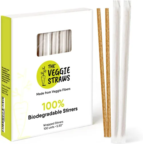 Vista 10 de The Veggie Straws 150 unidades de agitadores de bebidas biodegradables negros sin envolver de 4.75 pulgadas - Hecho de fibras vegetales, los mejores