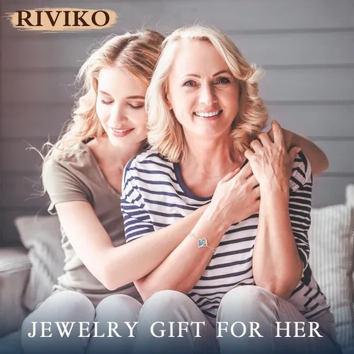 Vista 3 de RIVIKO Pulsera con dije de corazón para mujer, plata de ley 925 con circonitas, eslabones ajustables para madre, esposa, hermana, cumpleaños