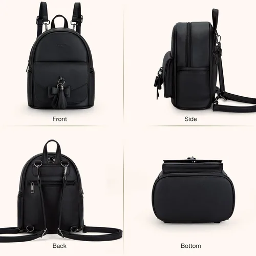 Vista 7 de ECOSUSI Mini mochila para mujer, bonita mochila pequeña con lazo para mujer, de cuero, con borla