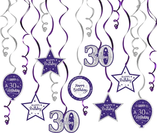 Vista 79 de Decoración de fiesta de serpentinas con purpurina azul y plateada de feliz 11º cumpleaños, 15 piezas de remolinos colgantes de 11 cumpleaños, cartel