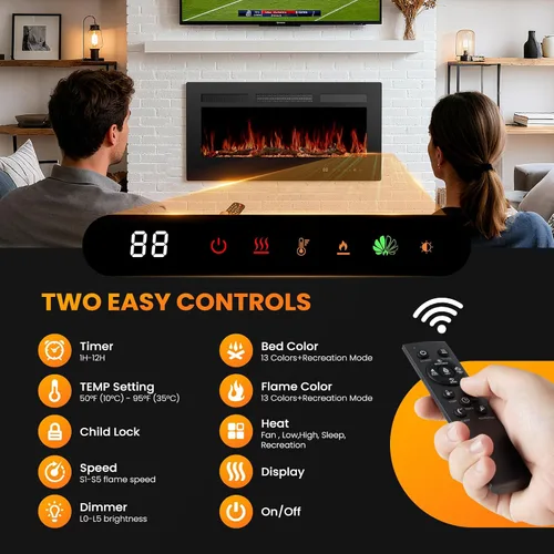 Vista 3 de [Usado] Sweetcrispy Insert de Chimenea Eléctrica de 36", Chimenea Empotrada y Montada en la Pared, Calentador de Chimenea Independiente de 1500W