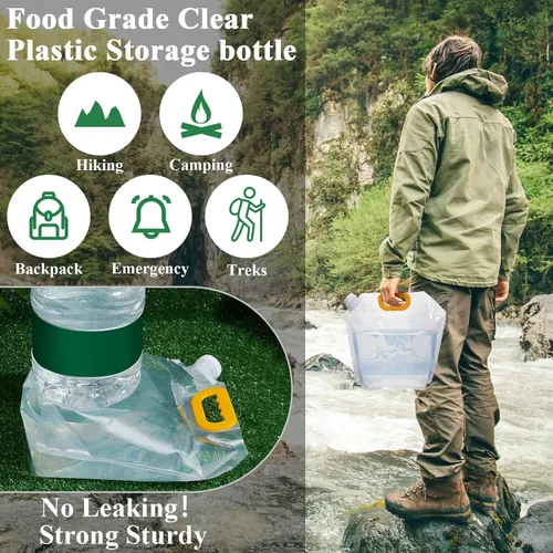 Vista 3 de Tessco for you 1.3 Gallon Collapsible Water Storage Bag Water Container Emergency Jug Plastic Storage Pouch Freezable Carrier Tank Foldable Bottle