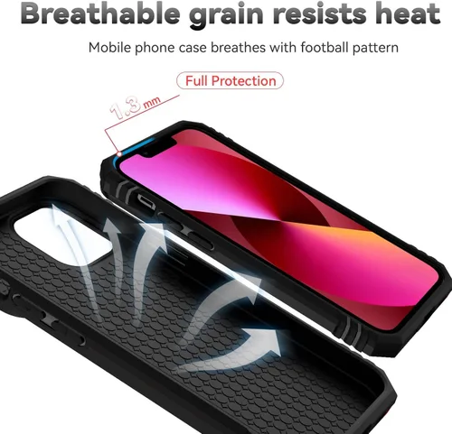 Vista 7 de Funda compatible con iPhone 13 de 6.1 pulgadas, funda magnética con funda para cámara y soporte, grado militar, a prueba de golpes, material de PC