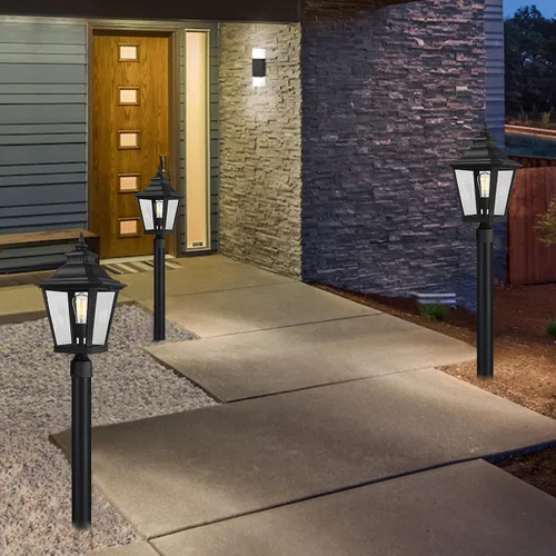Vista 7 de Luces de poste grandes para exteriores, lámpara de poste con acabado negro, impermeable y antioxidante, moderna iluminación exterior de pilar
