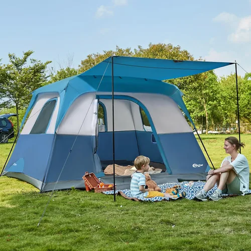 Vista 9 de PORTAL Tienda de campaña familiar para 6 8 10 personas con porche, tienda de campaña familiar grande con altura alta, buena ventilación, tienda