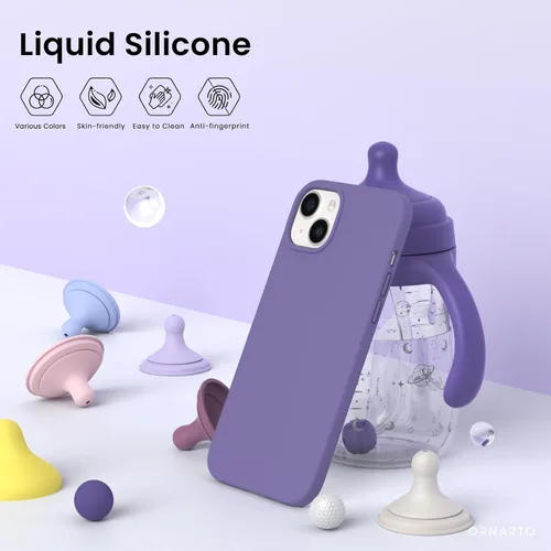 Vista 3 de ORNARTO Funda compatible con iPhone 15 Plus de 6.7 pulgadas, silicona líquida delgada de 3 capas cubierta completa de goma de gel suave, funda