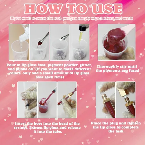 Vista 8 de Kit de brillo labial Thaluna, divertido kit de brillo labial para hacer tu propio brillo labial para niñas, mujeres, adolescentes con base