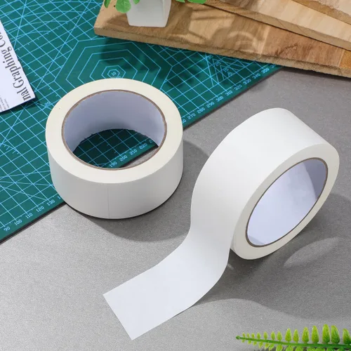 Vista 9 de TEHAUX 2 rollos de cinta de papel kraft, cinta de embalaje de papel blanco, 1.772 in x 98.4 ft, grabable, sin recubrimiento, mate y autoadhesivo