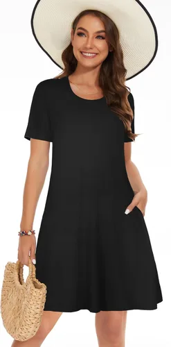 Vista 3 de elescat Vestidos de verano para mujer, camiseta casual, manga corta, floral, vestido de playa, salida de baño con bolsillos