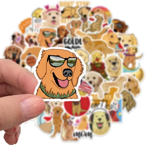 Vista 5 de 50 calcomanías de dibujos animados de perros, coloridas calcomanías estéticas de PVC impermeables para botella de agua, guitarra, equipaje Dibujos