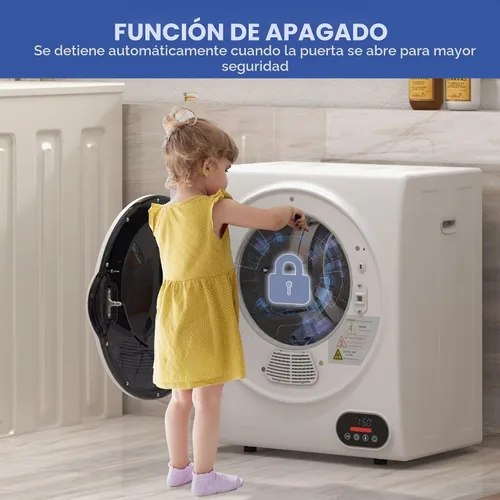 Vista 5 de HOMCOM Secadora de ropa portátil, secadora de ropa compacta con tambor de acero inoxidable de 1.5 pies cúbicos, secado inteligente, secadora