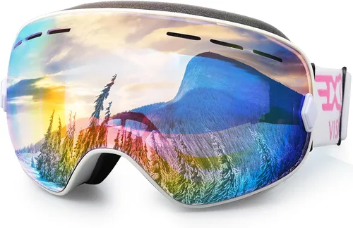 Vista 17 de EXP VISION Gafas de esquí de snowboard para hombres, mujeres y jóvenes, antiempañamiento OTG, gafas de nieve de invierno, lentes desmontables