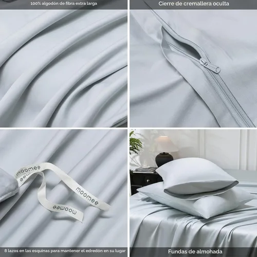 Vista 5 de MooMee Queen Duvet Cover Set 100% Extra Long Staple Cotton Cooling Bedding Azul bebé (sin edredón)