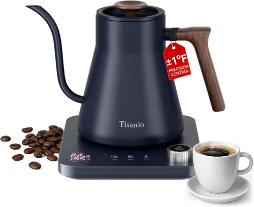 Vista 14 de Hervidor eléctrico de cuello de cisne para verter sobre café, control de precisión de ±1 °F, calefacción inteligente de dos etapas, 2 horas de Negro
