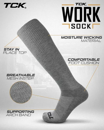 Vista 2 de Calcetines de trabajo por encima de la pantorrilla para hombres y mujeres 9-11, 10-13, 13-15, absorben la humedad, calcetines altos acolchados hasta