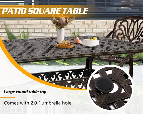 Vista 3 de TITIMO Mesa de comedor rectangular para patio al aire libre de 60 pulgadas con agujero para sombrilla de 2 pulgadas
