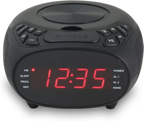 Vista 4 de GPX Radio despertador doble CD, carga superior, FM, negro (CC318B)