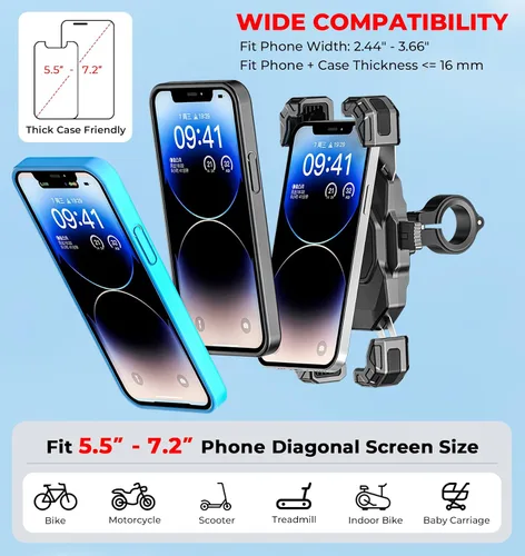 Vista 7 de VAZESWIN Motorcycle Phone Mount, 1s Lock Bike Phone Holder with Safety Lock