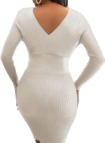 Vista 2 de LYANER Vestido corto ajustado de manga larga con cuello en V para mujer