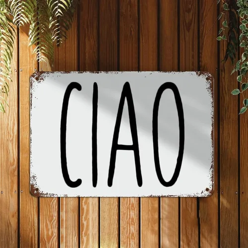 Vista 2 de Ciao - Letrero italiano con texto en inglés «Hello Sign» de metal italiano con cita inspiradora, arte de pared motivacional, decoración de pared