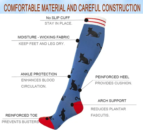 Vista 5 de 4 Pairs Compression Socks for Women & Men, Support Compression Sock 20-30 mmHg for Nurses, Pregnancy, Flying, Running,Travel