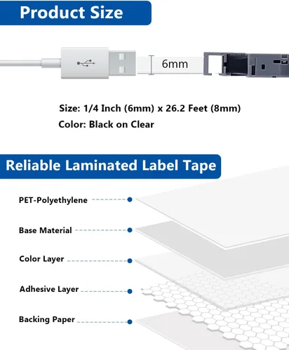 Vista 2 de Labelwell Paquete de 3 cintas TZe-111 compatibles con etiquetas adhesivas transparentes de 0.236 in 0.23 pulgadas, TZe111 TZ-111, negro sobre