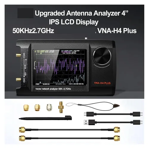 Vista 4 de Spectrum Analyzer, 50KHz to 2.7GHz NanoVNA-H4 Plus VNA Vector Network Analyzer Antenna Supports SD Card 4In IPS LCD Touch Screen(32G Memory Card)