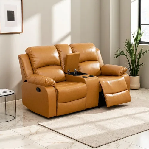 Vista 22 de Juego de sala de Estar reclinable de 3 piezas, juego de sofá reclinable Manual para conjunto de muebles de sala de Estar, con consola de Rojo