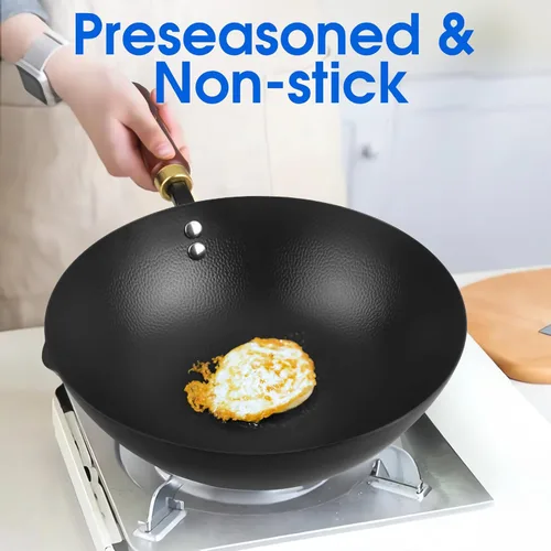 Vista 6 de Souped Up Recipes Wok de acero al carbono de 10 pulgadas para estufas eléctricas, de inducción y de gas (tapa y video de guía de usuario incluido)