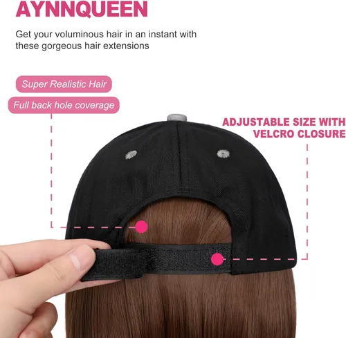 Vista 5 de AynnQueen Pelucas de gorra de béisbol con bandera estadounidense con extensiones de pelo corto estilo Bob para mujer