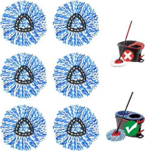 Vista 11 de Juego de repuesto de trapeador giratorio para RinseClean 2 tanques, 2 cabezales + mango + base Microfiber, Washable, Long-lasting, Rust-Resist