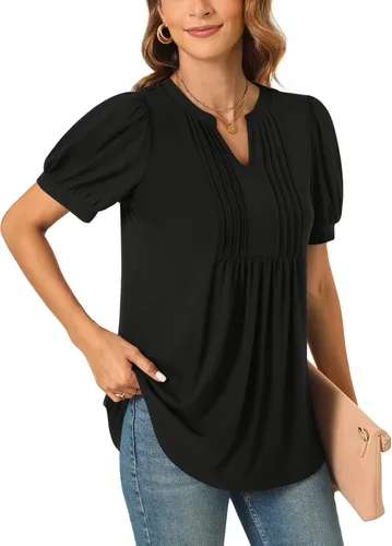 Vista 2 de Anyally Blusa casual de verano para mujer, manga corta, plisada, para el trabajo