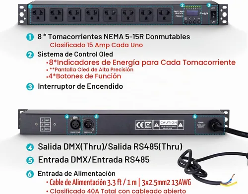 Vista 2 de Pknight Secuenciador de potencia de PDU inteligente DMX/RS485 de 8 salidas