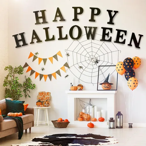 Vista 5 de AOCEAN Letras de madera negra de 10 pulgadas, letras de madera sin terminar para Halloween, letras decorativas de pie, rebanadas, decoración