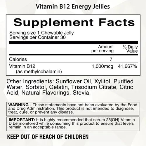 Vista 2 de Bariatric Eating Journey 1,000 mcg Vitamina B12 Jaleas energéticas sin azúcar Ponche de frutas (30 unidades)