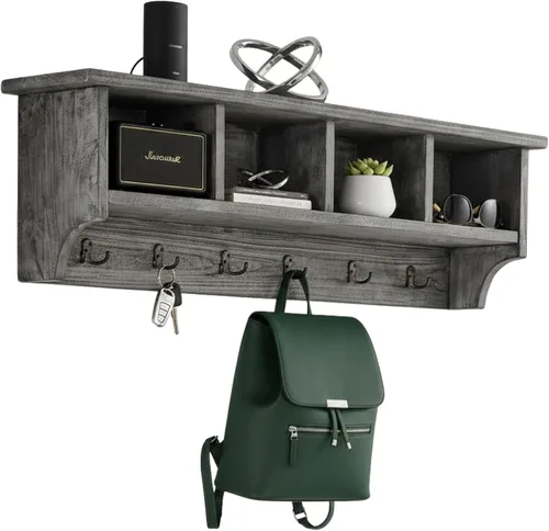 Vista 11 de Alaterre Furniture Pomona - Perchero de entrada – Moderno perchero rústico de 48 pulgadas montado en la pared con 6 ganchos – Madera maciza y ahorro
