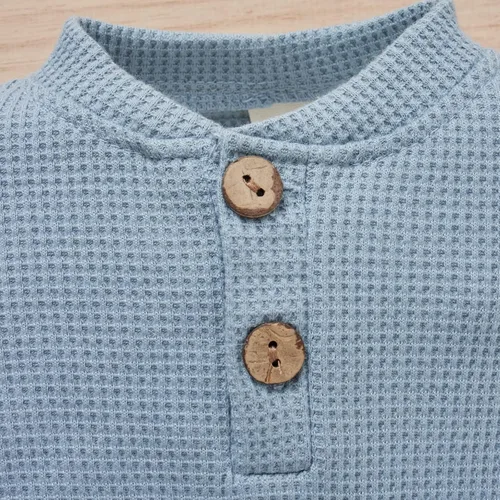 Vista 2 de Conjunto de 2 piezas acanalado de manga larga para bebé recién nacido, para otoño e invierno, conjunto de 2 piezas
