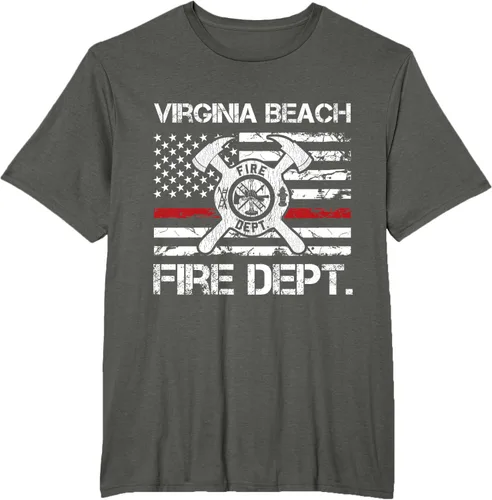 Vista 4 de Virginia Beach Virginia Fire Department - Camiseta delgada de línea roja, Negro