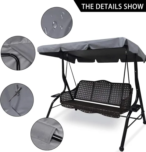 Vista 11 de Toldo de repuesto para silla columpio, funda de asiento de jardín de 2 plazas, impermeable, resistente al viento, anti-UV, resistente, a prueba