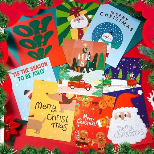 Vista 3 de AmazingSpark 9 pósteres navideños de papel de Papá Noel, con diseño de pan de jengibre, muñeco de nieve y alce, impresiones de pared de moda