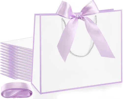 Vista 22 de Silkfly 12 bolsas de regalo con asas para dama de honor, 12 x 10 x 4 pulgadas, elegantes bolsas de regalo de bienvenida de boda con lazo para Negro